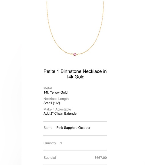 NEW HaverHill Petite 1 Birthstone Necklace in 14k Gold(Pink Sapphire October) - Picture 9 of 9